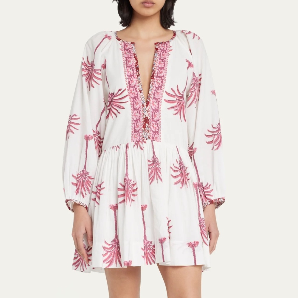 Alix of Bohemia Sula Pink Palm Mini Dress